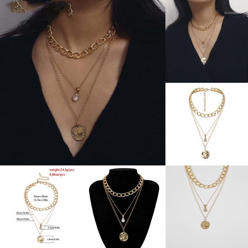 

High Quality Vintage Crystal Pendant Choker Necklace Multi Layer Coin Big Chunky Thick Chain For Women Sweater Jewelry Chains