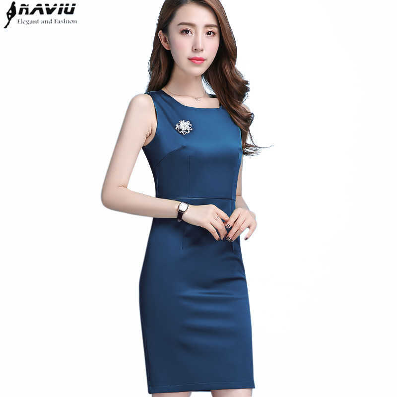 

Naviu Fashion Summer Womens Dress High Quality Formal Wear Office Lady Clothes 210604, Blue