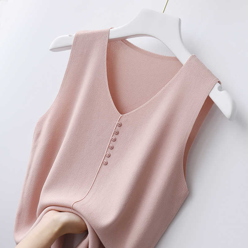 

basic casual Oversized thin Sweater vest Women sleeveless loose V-neck sleeveless Sweater female Jumpers pullover jumper 210604, Black