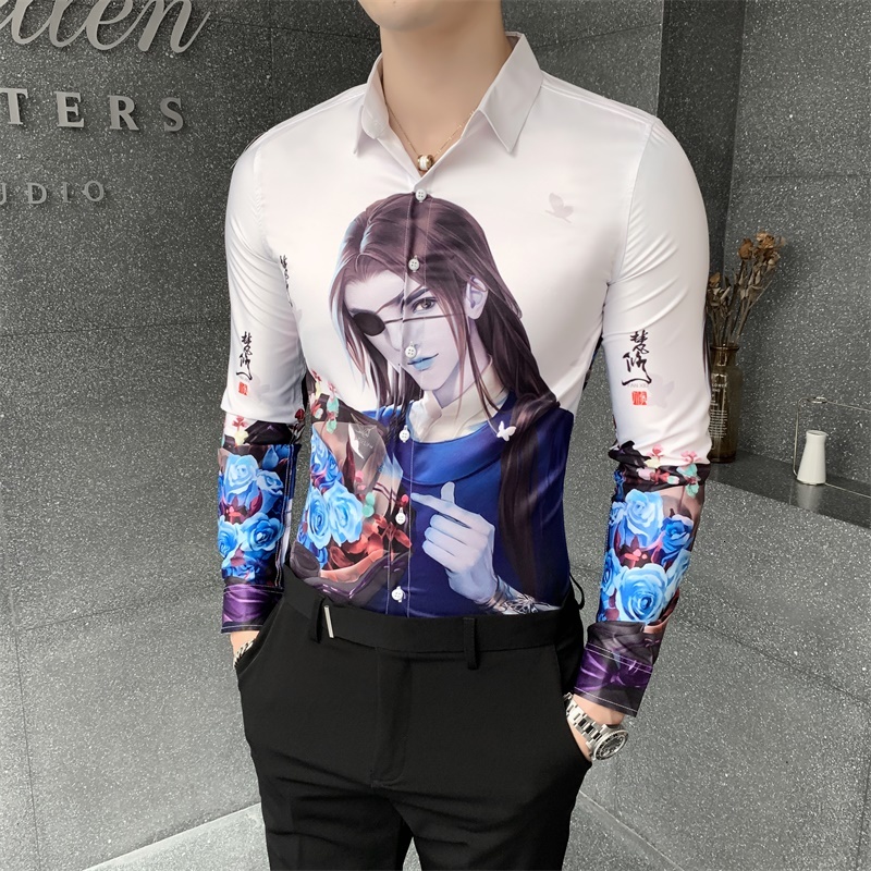 

2021 Black/white Male Shirt New Fall Fashion Long Sleeve of Men Men's Shirts All Game Digital Printing Acae