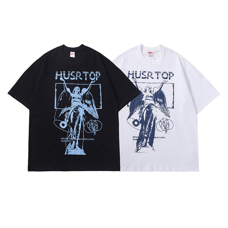 

fashion t shirt impas national trend statue round neck short sleeve bf style harajuku street loose men's, White;black