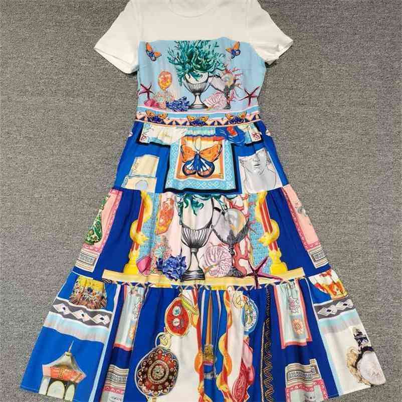 

Truevoker Runway Print Pleated Lady Midi Long Dres Short Sleeve Colourful Diamond Boho Robe 210602, Lavender