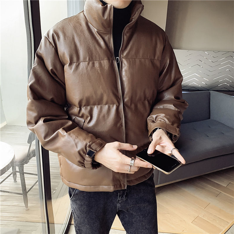 

2021 New Winter Jacket Men's Warm Fashion Casual Collar Short Coat Men Streetwear Thick Leather Jackets Mens Parka M- Zi6u, Black