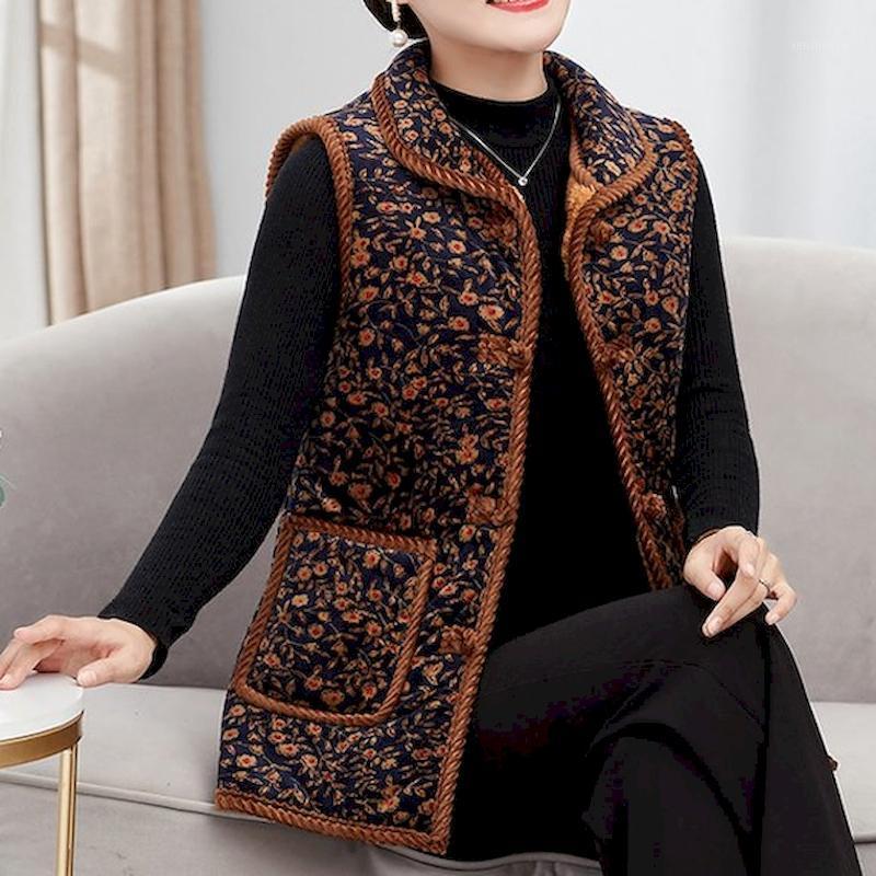

Women's Vests Winter Lapel Women Fashion Double Pockets Warm Thick Cotton Coats Grandma Casual Buttons Female Sleeveless Outerwear