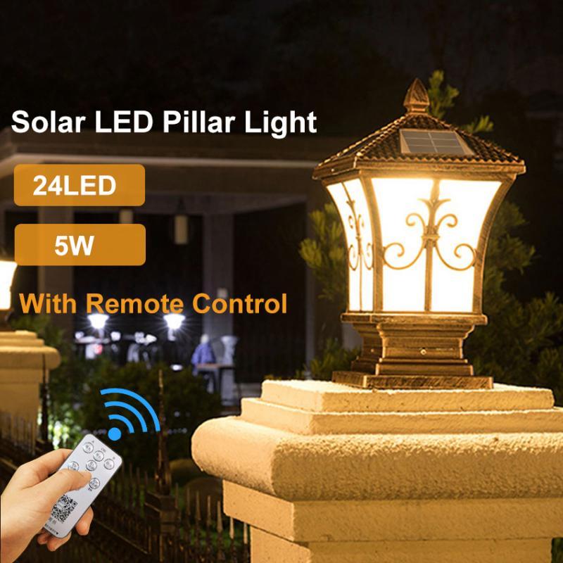 

Outdoor Wall Lamps Solar LED Pillar Light Courtyard Lighting Remote Control 3 Colors Waterproof Garden Retro Motion Sensor Lamp