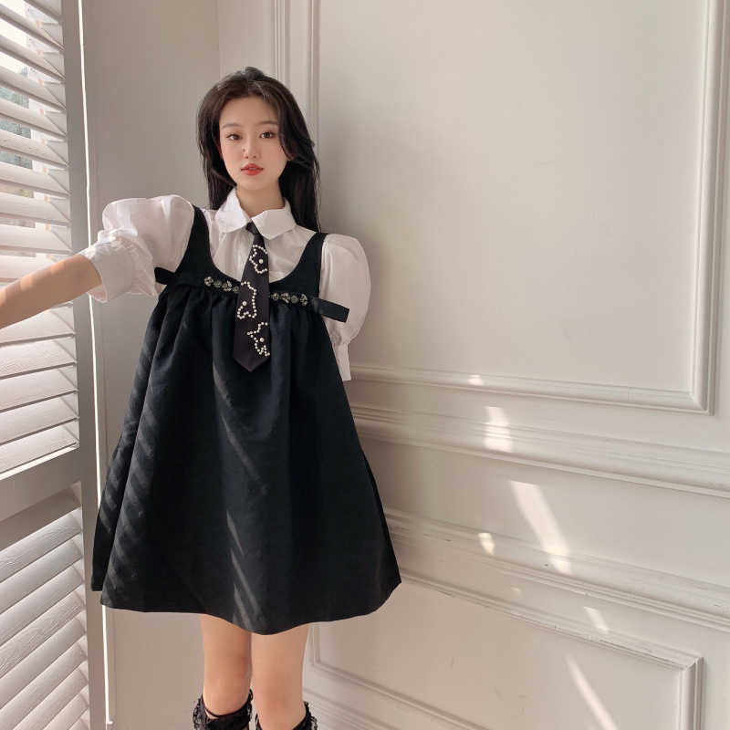 

WOMENGAGA Mini Tank Vest Dress Female French Korea Strap Crystal s Black Dresses Summer Loose Plus Size 84LN 210603, White shirt