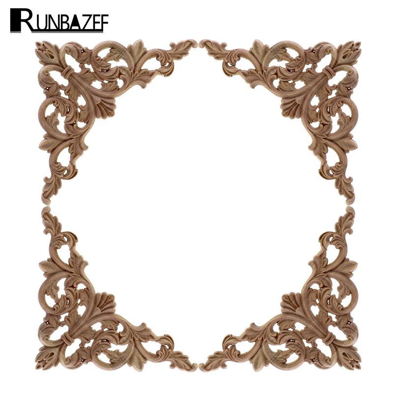 

Decorative Objects & Figurines RUNBAZEF Wooden Oak Wood Carved Corner Onlay Applique Woodcarving Decal For Vintage Home Furniture Decor Scul
