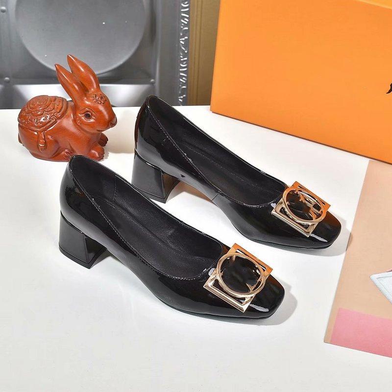 

A1 4.5cm Pumps luxury women shoes chunky heel women Designer shoes New arrive dress shoes size 35-42 model, Black