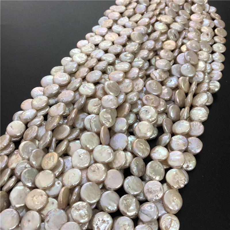 

Other Genuine 12-13mm Natural Light Pink Freshwater Pearl Coin Gems Loose Beads 14"