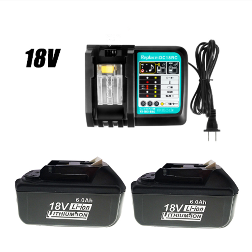 

2 BL1860 rechargeable batteries 18V 6000mAh Li-ion for 18v batteries BL1840 BL1850 BL1830 BL1860B LXT 400 + charger