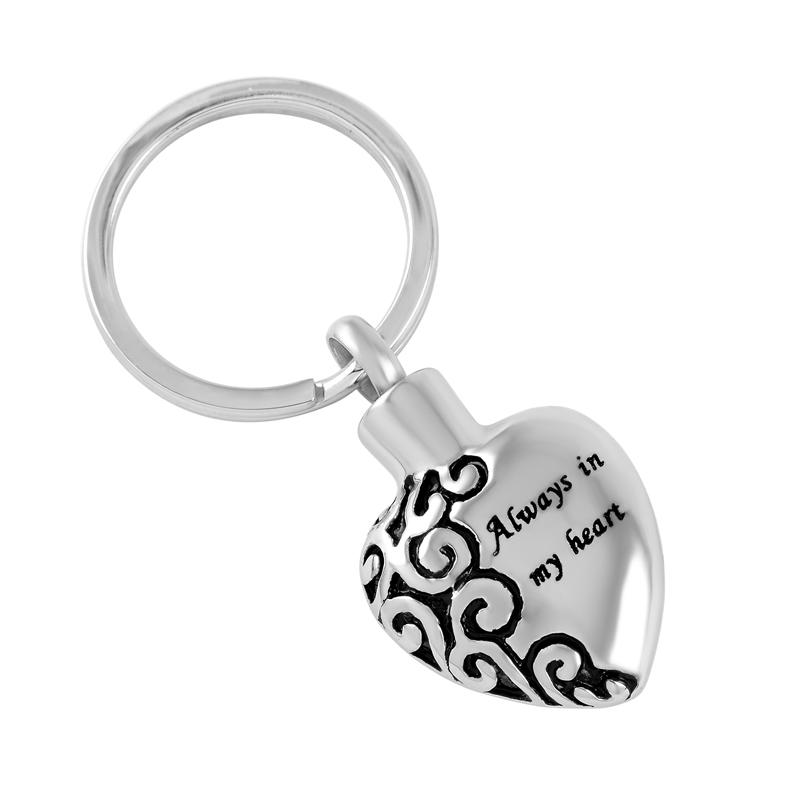 

Keychains Always In My Heart Mini Cremation Urn Jewelry Stainless Steel Memorial Key Chain For Human Pet Ashes Love