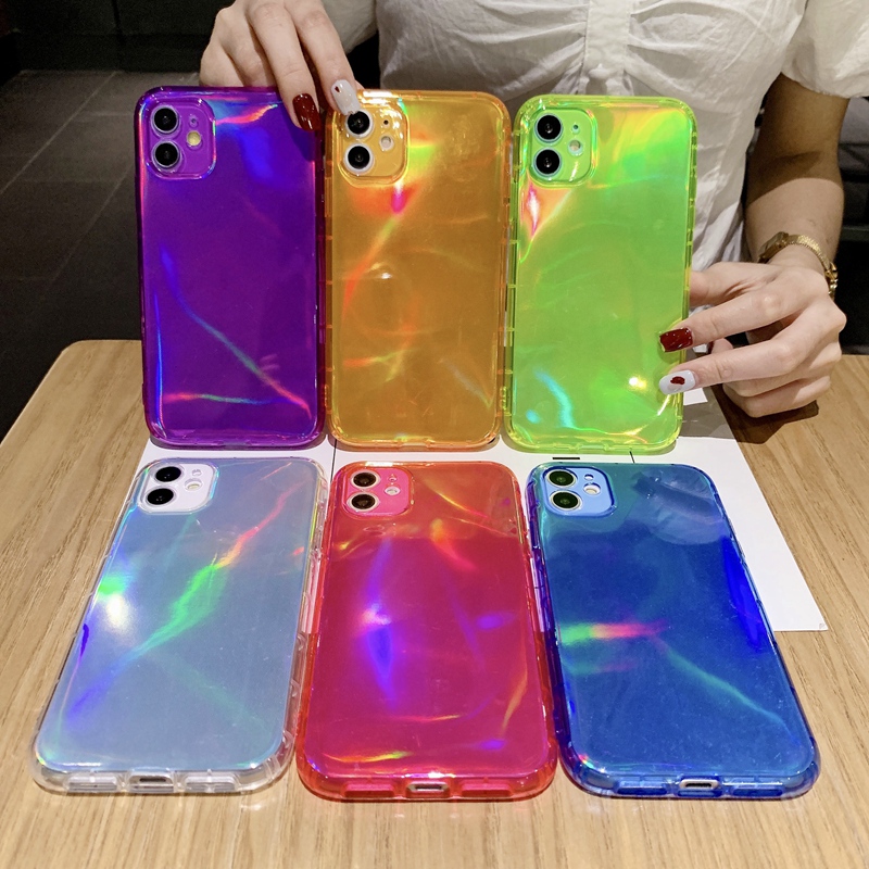 

Holographic Neon Fluorescent Soft TPU Silicone Phone Cases For iphone 12 11 Pro XR XS Max 8 7 Plus Case, Blue