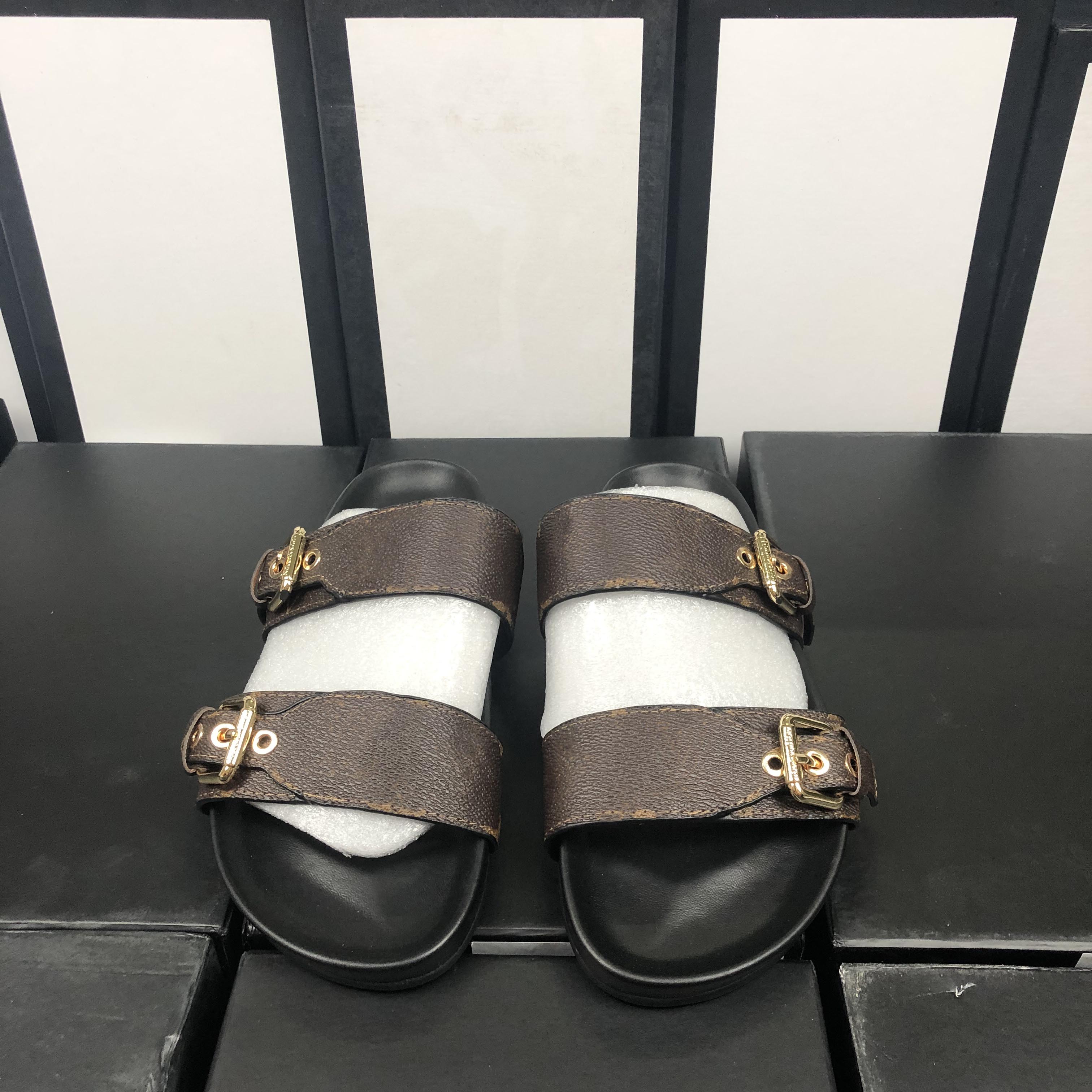 

Women Summer Slippers slide BOM DIA FLAT MULE 1A3R5M Cool Effortlessly Stylish Slides 2 Straps with Adjusted Gold Buckles sandals logo large size 35-41, 10