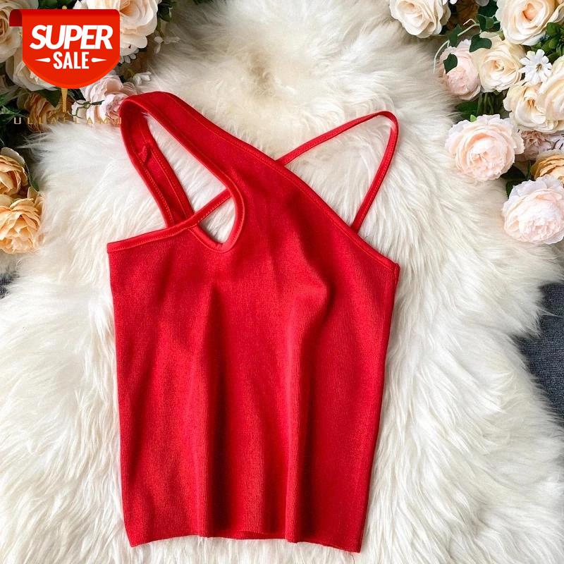 

Sexy Cross Camis Slim Female Camisole Summer Hollow Out Streetwear Sleeveless Crop Top Solid Color Cotton Basic Women Camisole #jK0v, White