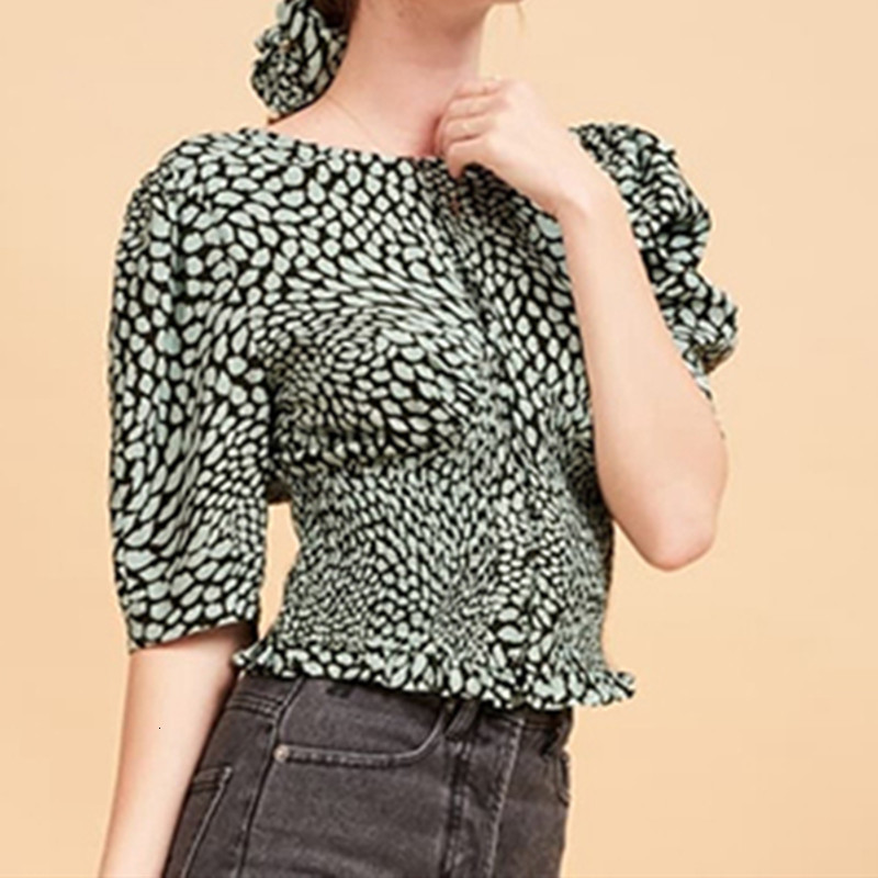 

2021 New Primavera Nova Meia Manga Sopro Blusa Feminina Lbios Padro De Impresso Cintura Fina Senhoras Camisas Curtas Topos Pxp6, Black