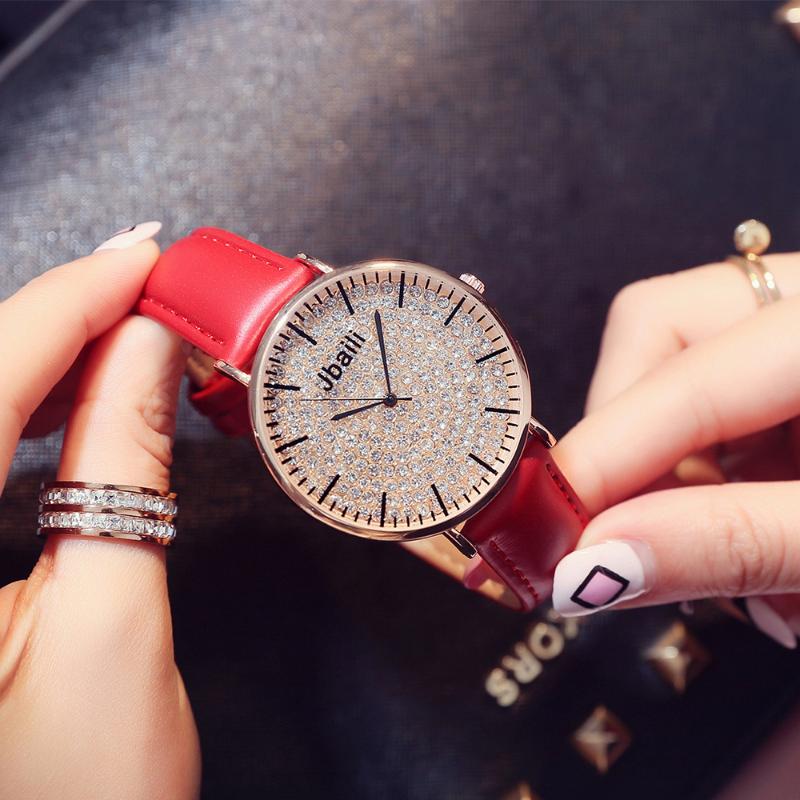 

Wristwatches 2021 Fashion Gorgeous Women Watches Rhinestone Dial Luxury Quartz Wrist Watch Stylish Ladies Clock Reloj Montre Femme, Red