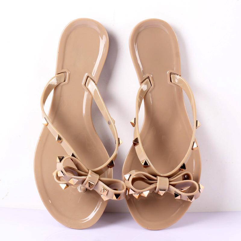 

Sandals 2022 Fashion Woman Flip Flops Summer Shoes Cool Beach Big Bow Flat Brand Jelly Girls Size 36-41, Beige