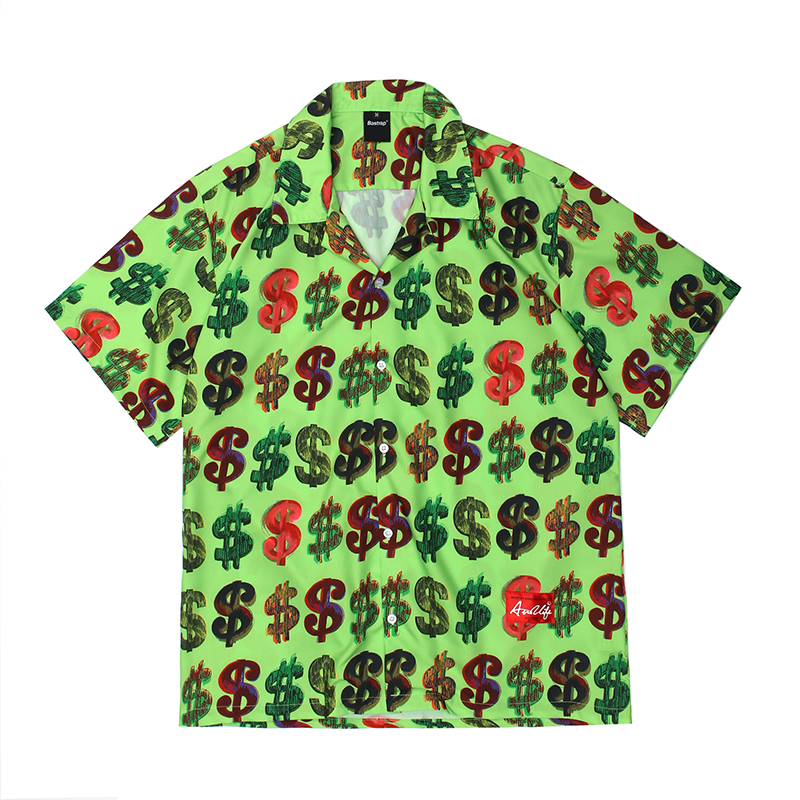 

2021 New Full Dollar Print Loose Casual Summer Shirts Men and Women Short Sleeve Oversize Hawaiian Shirt Hip Hop Lapel Tops 0gre, Green