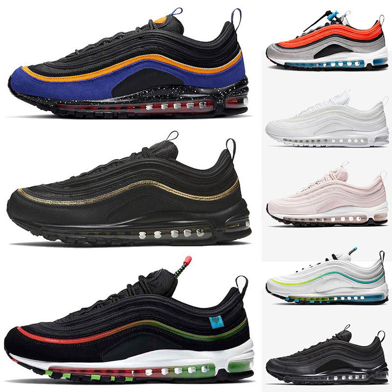 

2021 New 97 Men Metallic Triple Black White Running Shoes Gym Bred 97s Barely Rose Volt Teal Tint Women Sports Outdoors Sneakers Trainers, #12 black bullet 36-46