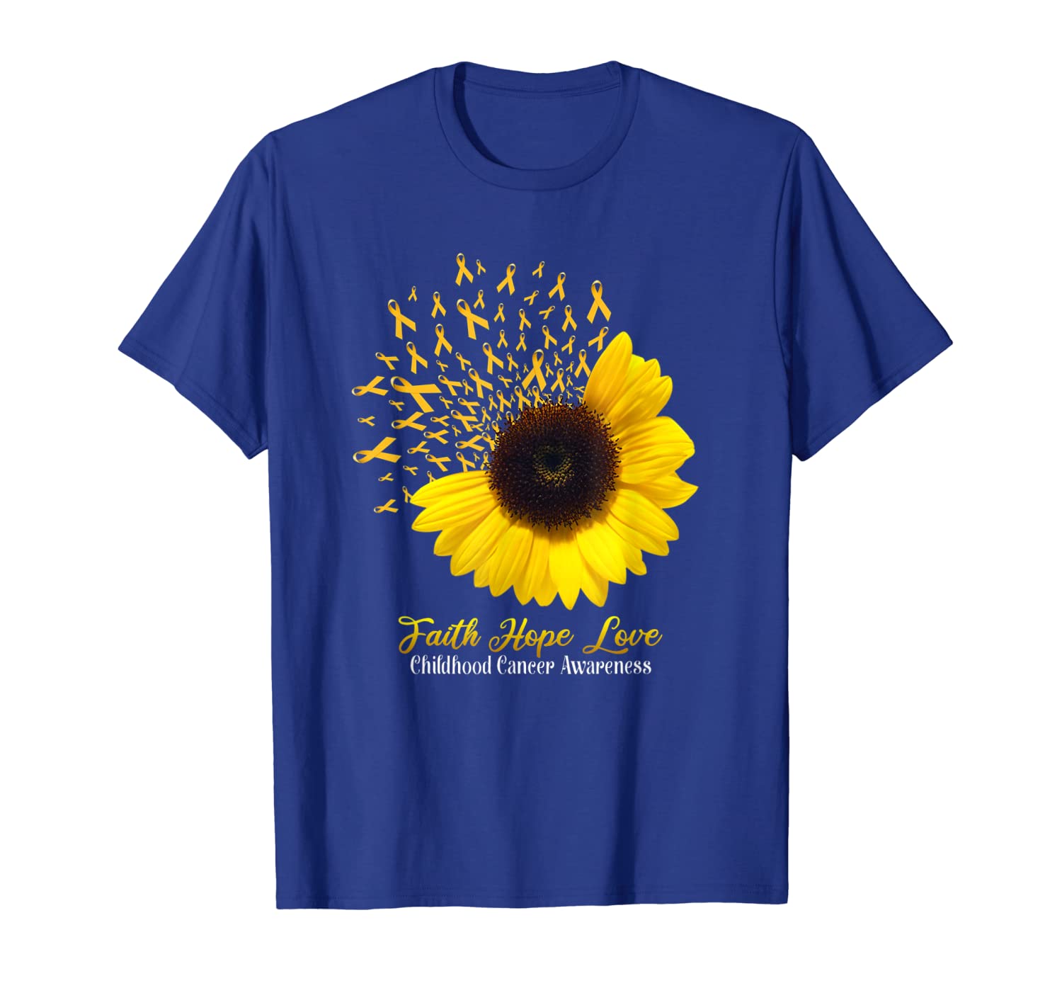 

Faith Hope Love Childhood Cancer Awareness Sunflower T-Shirt, White;black