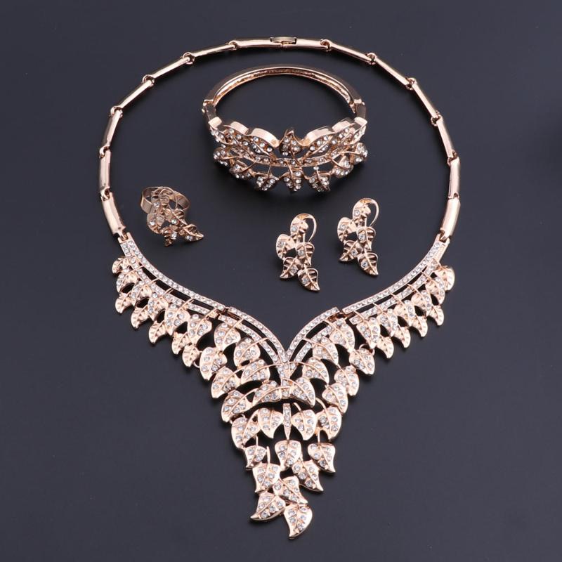 

Earrings & Necklace OEOEOS Turkish Wedding Costume Jewellery Set Bridal Jewelry African Beads For Women Gold Color Leaves, Silver