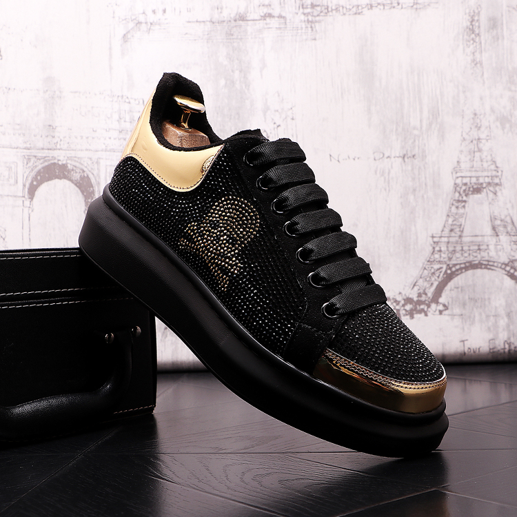 

Handmade Black Rhinestone Wedding Party Casual Shoes embroidery Suede Luxury Gold Noble Elegant Dress Loafers