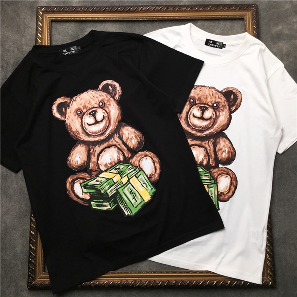 

2021 New Barrett Men' Streetwear 100% Cotton Fashion Raccoon Money Print Round Neckline Short-sleeved T-shirt Menswear| 21902015 P44g, Black