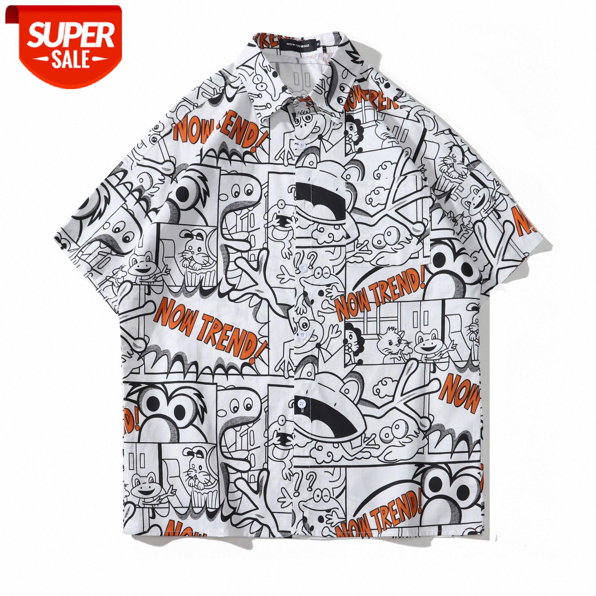 

Graffiti Short Shirt Men's Sleeve Comic Plaid Printing Flow Loose Couple #tI58, White;black