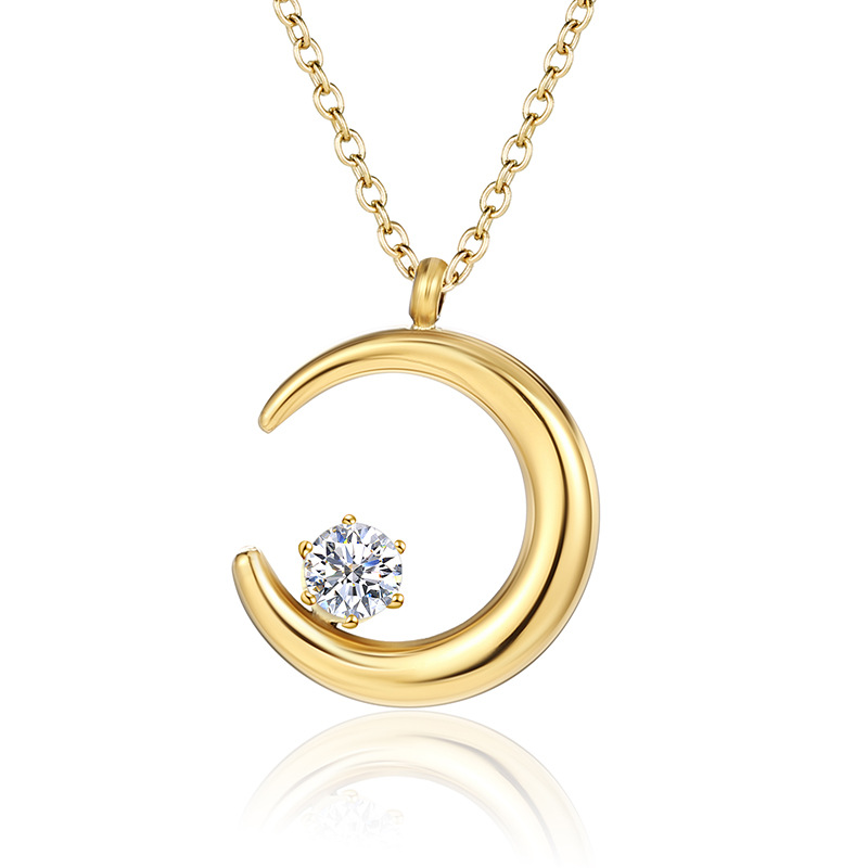 

New Trendy Women 18K Gold Plated Stainless Steel Crescen Moon Pendant Necklace