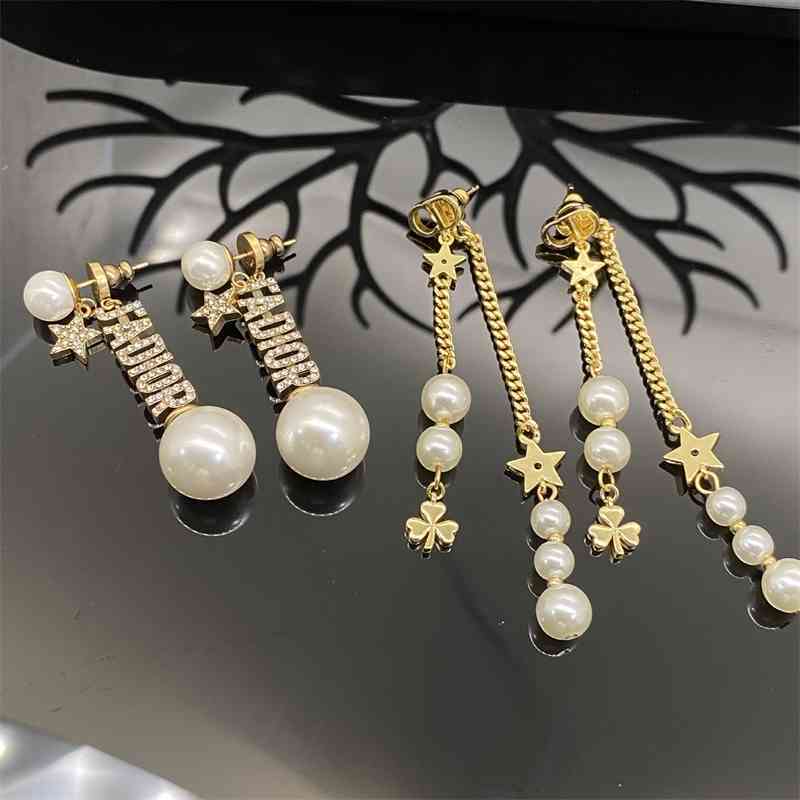 75%OFF Outlet family letter female non small fragrance Earrings wheat tassel long pearl earrings-image-711290864