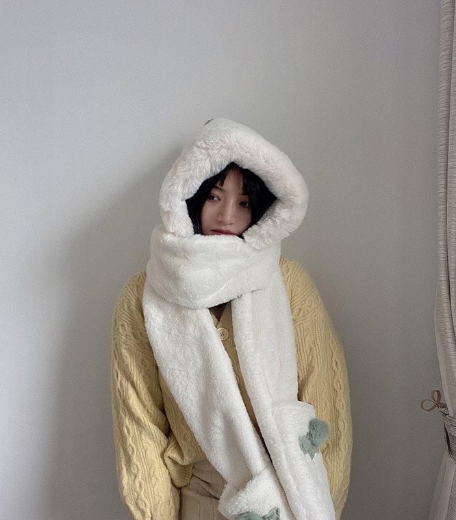 Winter Plus Fluffy Thick Fluffy Girls Hat Scarf Gloves Three-piece Warm and Sweet Fashion cap