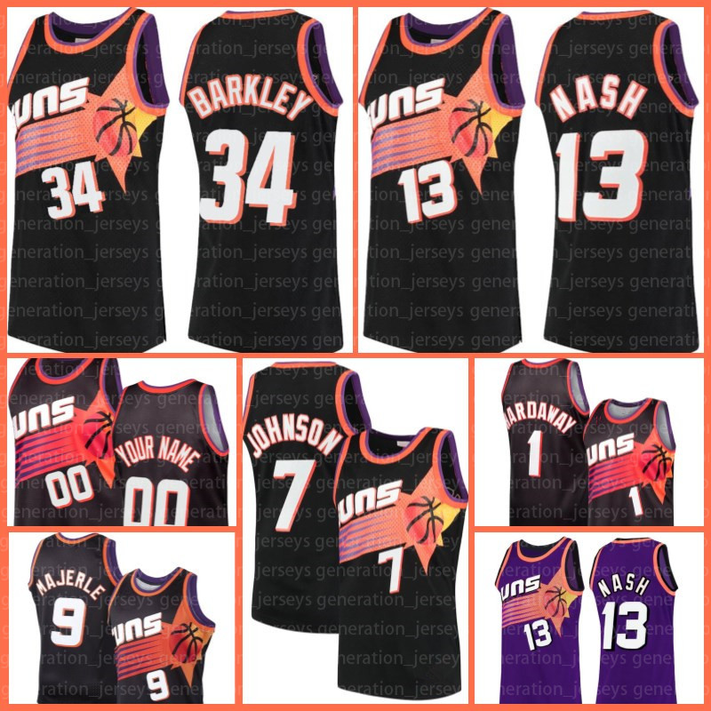 

Phoenix Suns jersey Custom Devin 1 Booker Steve 13 Nash Charles 34 Barkley Chris Ricky Paul Rubio Basketball Deandre Bridges Ayton, Black;red