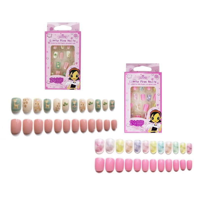 

False Nails With Adhesive Stickers Pink Giraffe Fake Children Cute Creative Full Cover, Red;gold