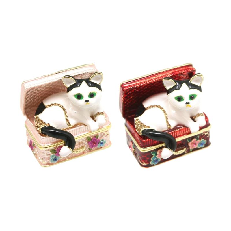 

Jewelry Pouches, Bags Mini Unique Kitten Decoration Box Enamel Hand Painted Cat In Treasure Chest Trinket Figurine Statues Gifts 101A, Pink;blue