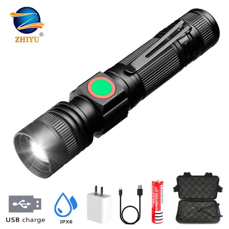 

ZHIYU USB rechargeable LED T6 zoom torch super bright light with 18650 battery outdoor camping lamp adventure Torch