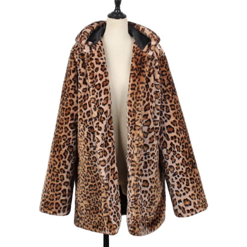 

Plus Size Outerwear & Coats Leopard Teddy Coat Womens Ladies Winter Warm Faux Fur Jacket Hooded Chaquetas Mujer, Multi