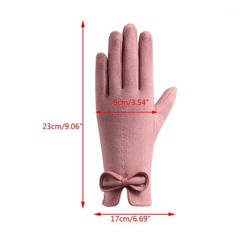 

Women Winter Bowknot Touch Screen Gloves Driving Thick Plush Lined Warm Mittens X5XA