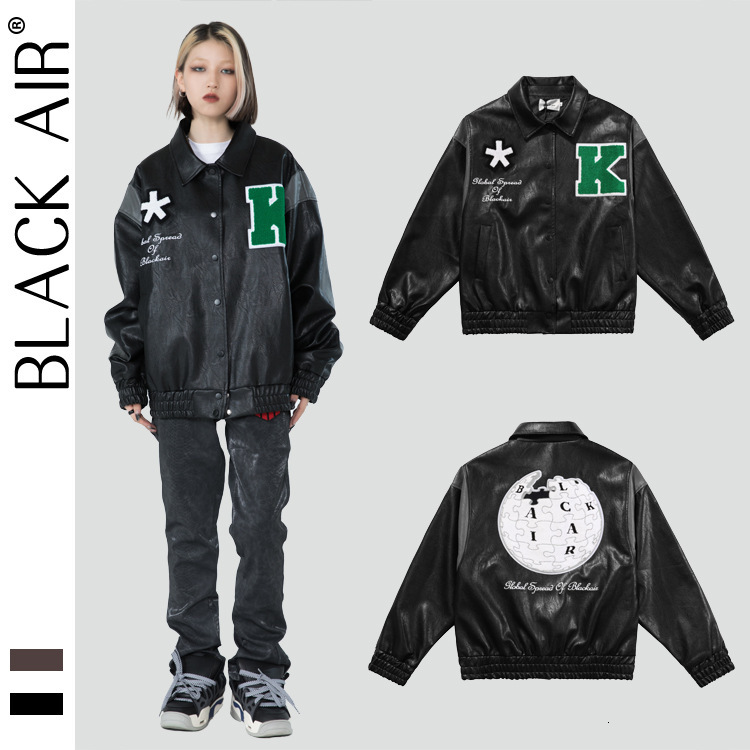 

Blackair 2021 autumn winter jacket off shoulder towel embroidered Lapel Street PU Leather Men's, Brown