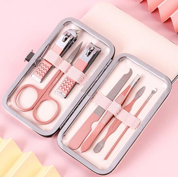 

Free Ship 7PCS Stainless Steel Nail Clipper Set Nails Scissors Pedicure Knife Se t Manicure Tools, Pink