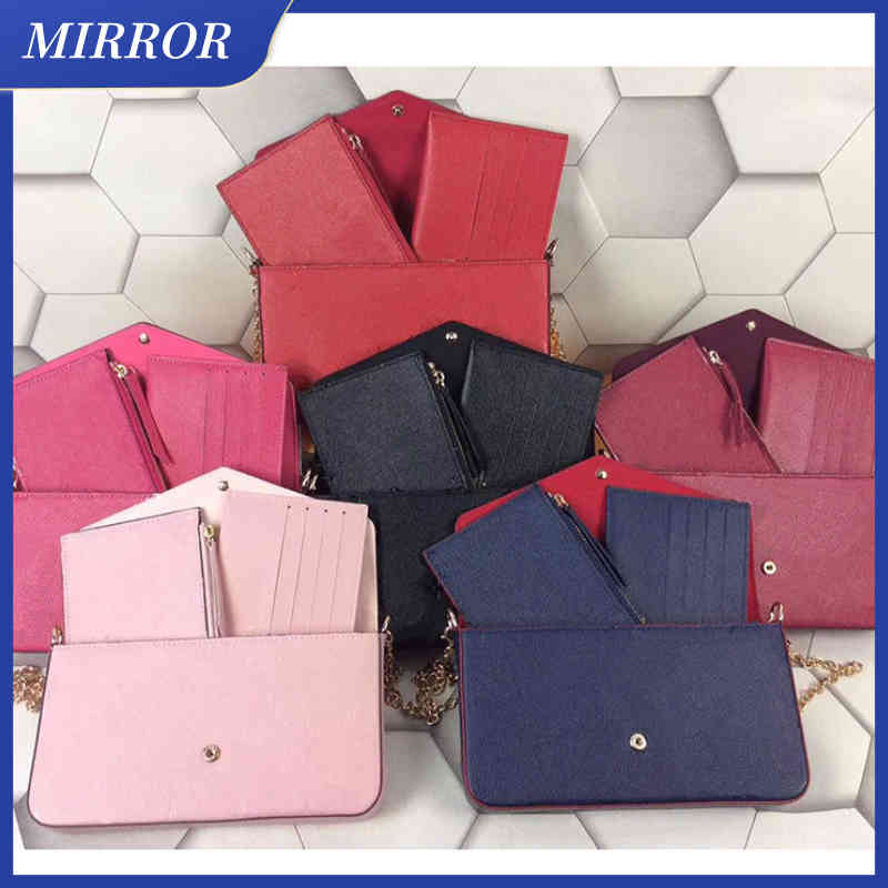 

MIRROR TOP Quality Genuine Leather Chain Wallet Ladies Fashion One-shoulder Messenger Bag Classic Mini Dinner Bag Solid Color Card Bag In Stock, Box