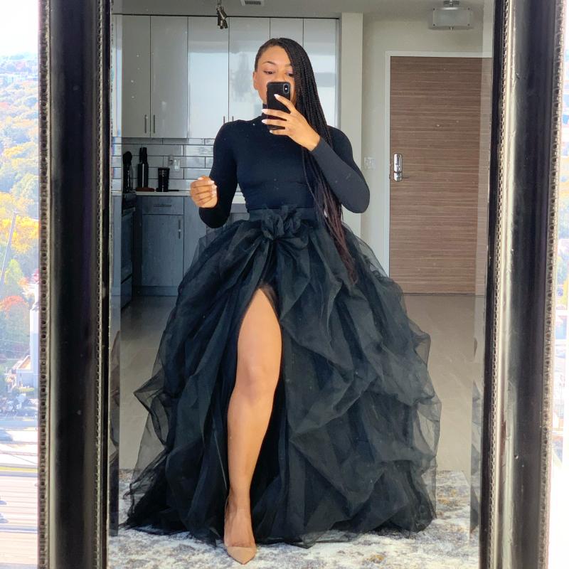 

Skirts 2021 Long Layered For Women's Elegant Solid Maxi Tutu Skirt Ladies High Waist Mesh Party Princess, Black
