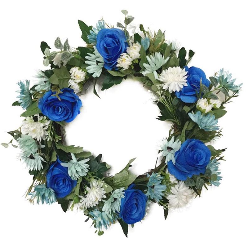 

Artificial Blue Rose Flower Wreath Door Wreath Spring for Front Door Wedding Party Window Wall Home Decoration, As shown