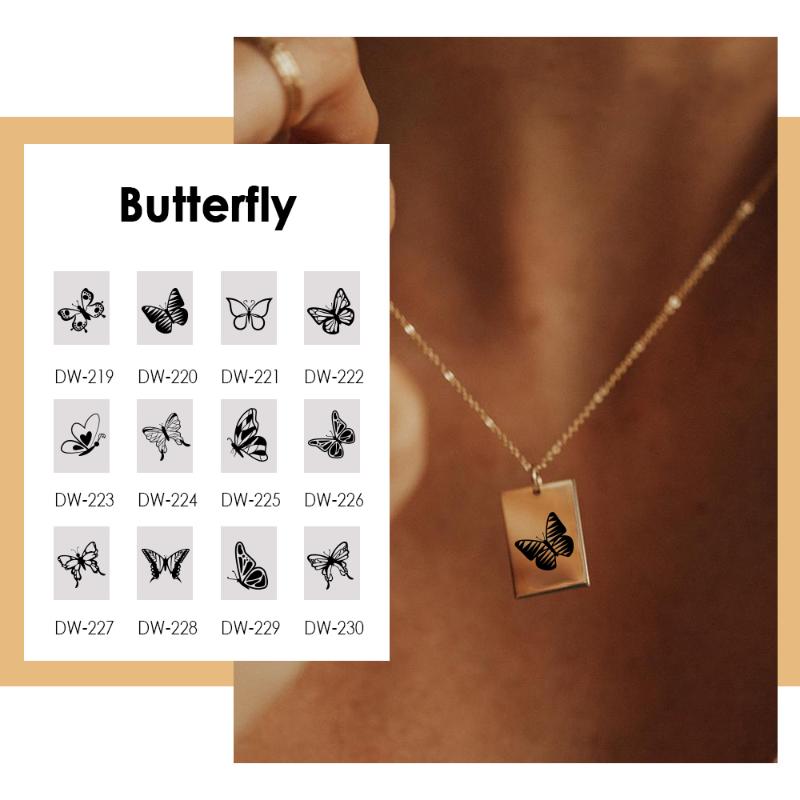 

pendant necklaces jujie nacklace butterfly clavicle chain gold color stainless steel women engraved insects square jewelry, Silver
