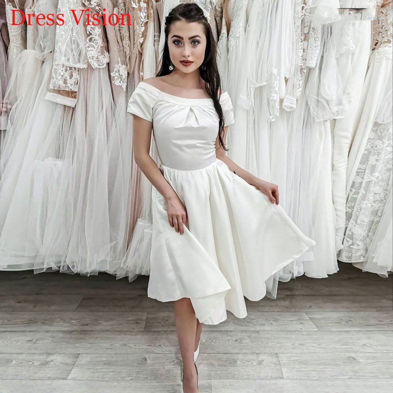 

2021 Novia Simple Satin Short Wedding Robe Marie Bride to Be Vestido Fiesta De Boda Suknia Lubna F3en, Ivory
