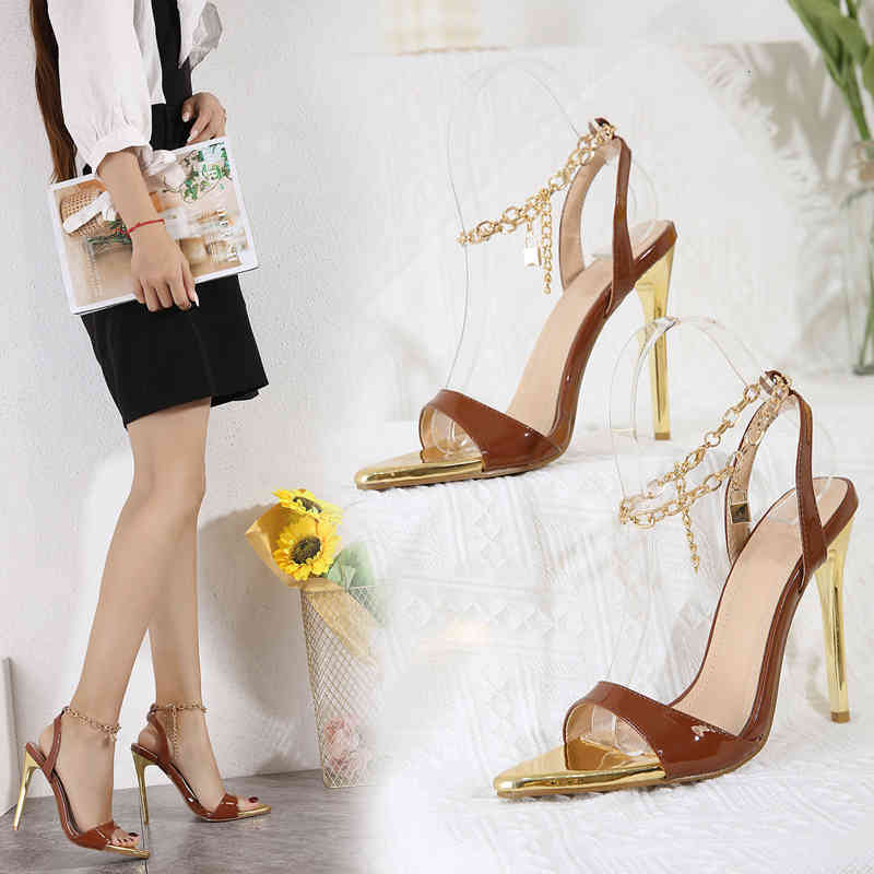 

sandals women's sandals pointed peep toe thin heels high summer fashion current metal blocking uext, Black