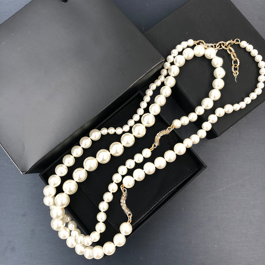 

Luxury Designer Necklaces Women Long Pearl Necklace High Quality Top Gift Fashion jewelry wholesale price, Silver