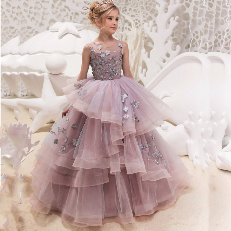 New Shinning Girl&#039;s Pageant Dresses 2021 first holy communion flower girl dresses for wedding Floral Girl Gowns Formal Party Dress For Teens-image-711218202