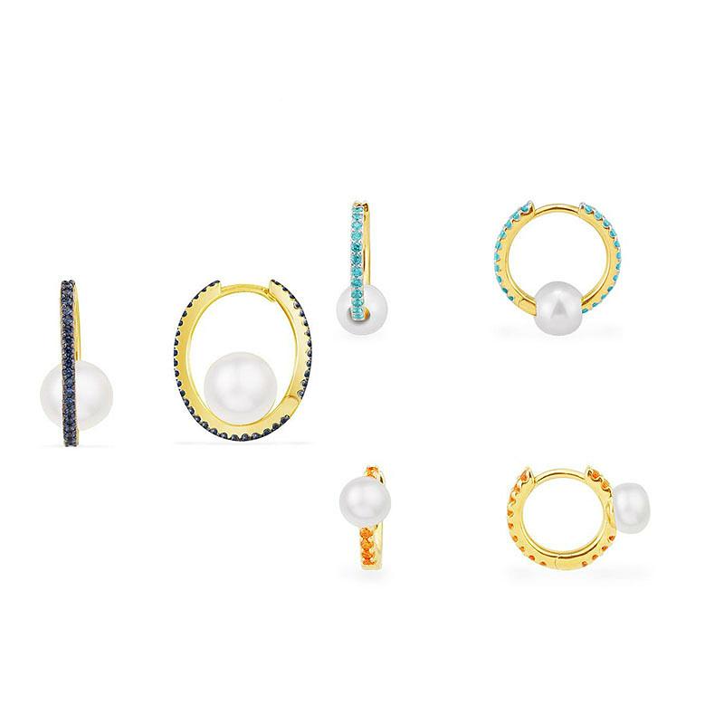 

Stud Cubic Earrings High Quality BLUE GOLD MINI Rings And Freshwater Double Pearl Luxury Jewelry For Women In 2021