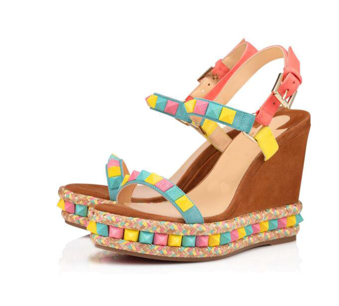 

2021 summer new ladies trendy wedges sandals willow studs thick bottom buckle super high heel sandal Pyraclou 110 mm