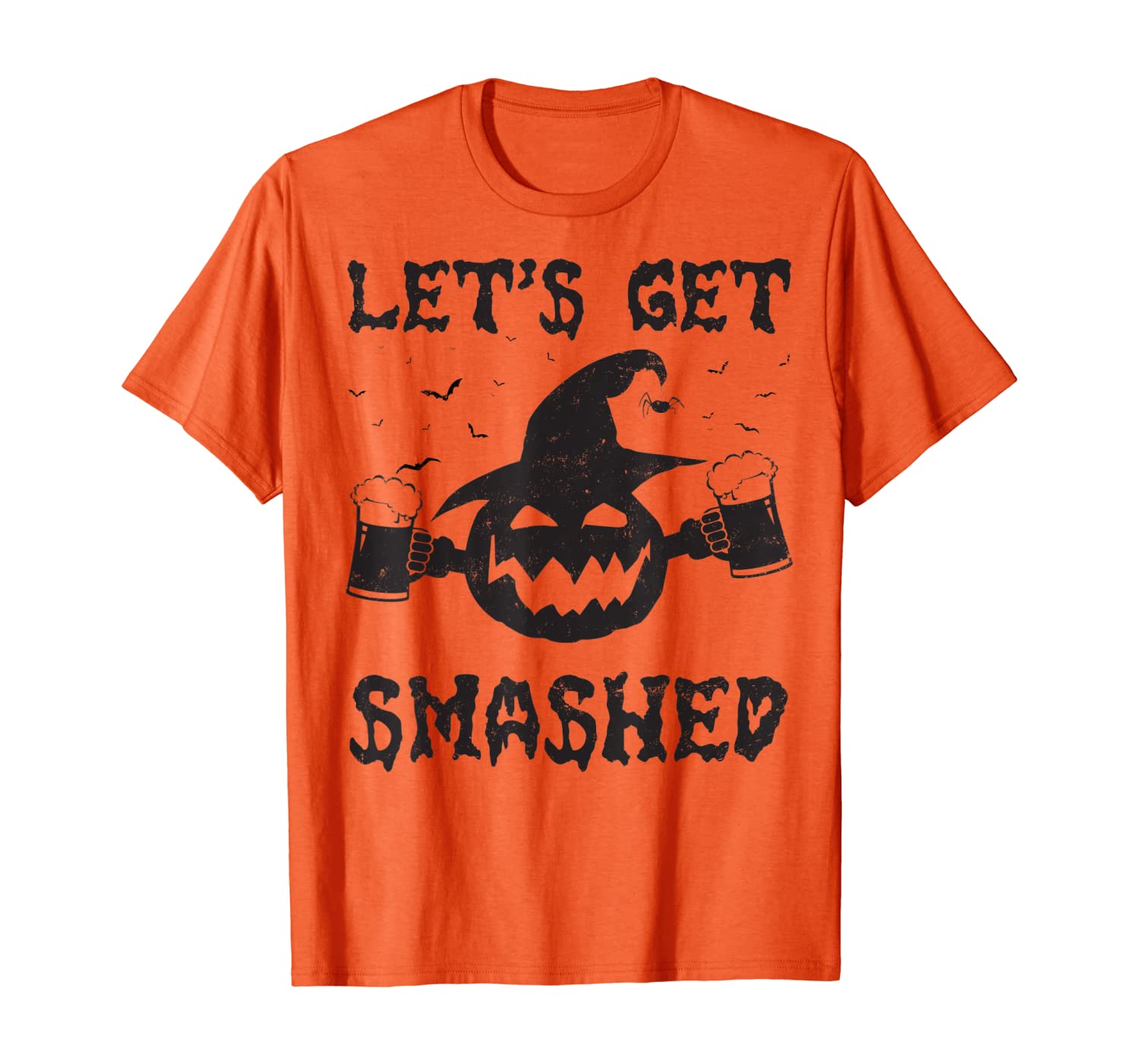 

Scary Let's Get Smashed T-Shirt Pumpkin Drinking Beer, White;black